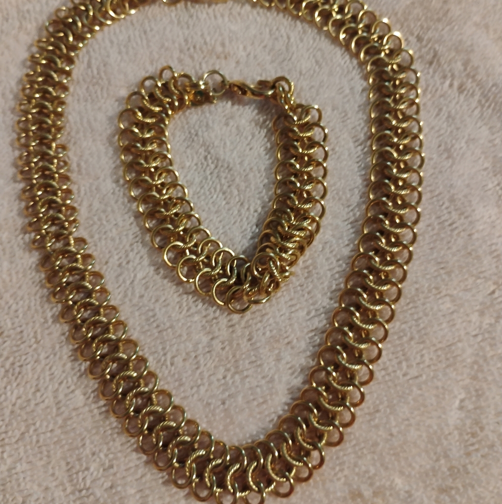 Gold Chainmail Necklace with Intricate Design